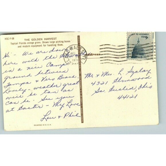 Vintage Postcard The Golden Harvest 1970s Orange Grove adverting vintage Jeep - Picture 2 of 2